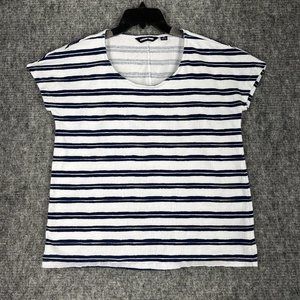 Lands End Shirt Womens Medium 10-12 Blue Stripe Cap Sleeve Nautical Clubhouse